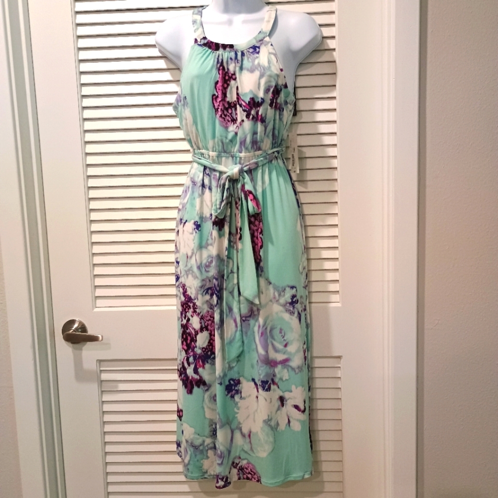 NWT I love Ronson Floral Mint and Purple Women's Dress Size XS